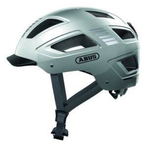 CASQUE VELO ADULTE ABUS URBAIN HYBAN 2.0 ARGENT ECLAIRAGE INTEGRE